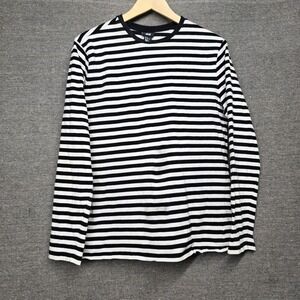HM Black White Striped Long Sleeve Crew Neck Cotton T-Shirt Size Medium